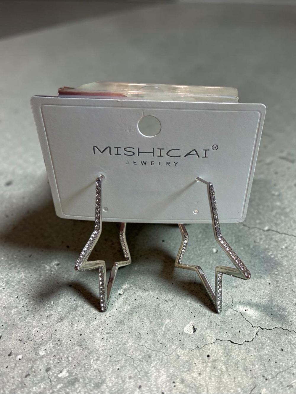 14k White Gold Plated Star Hoop Earrings with Cubic Zirconia
